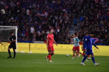 Bangkok, Tayland - 26 Mart 2024 - Dünya Kupası sırasında Güney Kore 'nin Cho Gue Sung # 9. Oyuncusu Rajamangkala Stadyumu' nda Güney Kore 'ye karşı mücadele etti.
