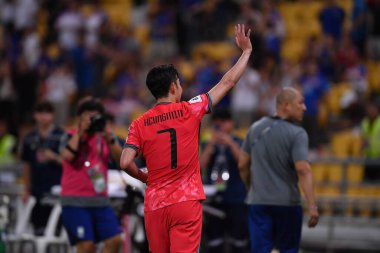 Bangkok, Tayland - 26 Mart 2024 - Tayland 'daki Rajamangkala Stadyumu' nda Tayland ile Güney Kore arasında oynanan Dünya Kupası sırasında Son Heung Min # 7 Güney Kore Oyuncusu.