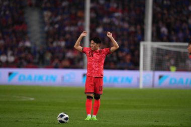 BANGKOK, THAILAND-26 MARCH, 2024: Lee Kangin # 18 Güney Kore Futbolcusu Dünya Kupası sırasında Tayland ile Güney Kore arasında rajamangkala Stadyumu, Tayland