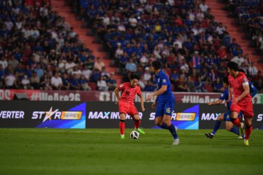 BANGKOK, THAILAND-26 MARCH, 2024: Lee Kangin # 18 Güney Kore Futbolcusu Dünya Kupası sırasında Tayland ile Güney Kore arasında rajamangkala Stadyumu, Tayland