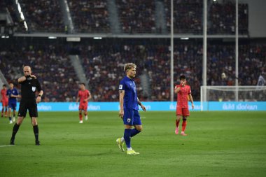 BANGKOK, THAILAND-26 MARCH, 2024: Tayland Dünya Kupası sırasında Tayland ile Tayland arasında oynanan 21 numaralı Supphanan Burirat