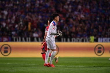 BANGKOK, THAILAND-26 MARCH, 2024: Patiwat Khammai # 1 Tayland Dünya Kupası 'nda Tayland ile Güney Kore arasındaki rajamangkala stadyumu, Tayland