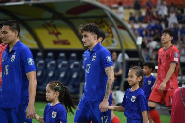 Bangkok, Tayland - 26 Mart 2024: Dünya Kupası sırasında Tayland ile Tayland arasında Tayland 'daki rajamangkala Stadyumu' nda oynanan 12 numaralı SAA Mickelson