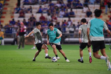 Bangkok - Tayland - 26 Mart 2024 - Tayland Dünya Kupası sırasındaki Tayland oyuncuları, Tayland 'daki Rajamangkala Stadyumu' nda Güney Kore ile karşılaştı.