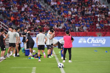 Bangkok - Tayland - 26 Mart 2024 - Tayland Dünya Kupası sırasındaki Tayland oyuncuları, Tayland 'daki Rajamangkala Stadyumu' nda Güney Kore ile karşılaştı.