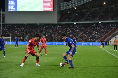 Bangkok, Tayland - 26 Mart 2024: Dünya Kupası sırasında Tayland ile Tayland arasında Tayland 'daki rajamangkala Stadyumu' nda oynanan 12 numaralı SAA Mickelson