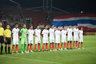 PATHUMTHANI, THAILAND -11 DECEMBER, 2022:Player of myanmar during friendly match between thailand against myanmar at thammasart stadium , thailand clipart