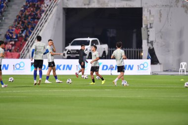 Bangkok - Tayland - 26 Mart 2024 - Tayland Dünya Kupası sırasındaki Tayland oyuncuları, Tayland 'daki Rajamangkala Stadyumu' nda Güney Kore ile karşılaştı.