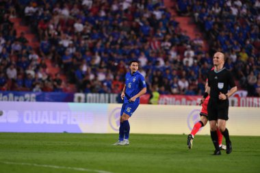 BANGKOK, THAILAND-26 MARCH, 2024: Thailand Dünya Kupası sırasında Tayland ile Tayland arasında Tayland rajamangkala Stadyumu 'nda oynanan 16 Numaralı Suphan Thongsong