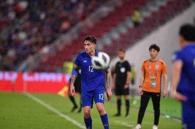 Bangkok, Tayland - 26 Mart 2024: Dünya Kupası sırasında Tayland ile Tayland arasında Tayland 'daki rajamangkala Stadyumu' nda oynanan 12 numaralı SAA Mickelson