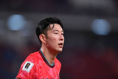 Bangkok, Tayland - 26 Mart 2024 - Tayland 'daki Rajamangkala Stadyumu' nda Tayland ile Güney Kore arasında oynanan Dünya Kupası sırasında Son Heung Min # 7 Güney Kore Oyuncusu.