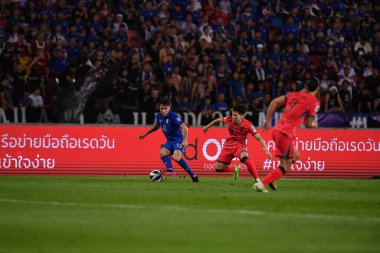 Bangkok, Tayland - 26 Mart 2024: Dünya Kupası sırasında Tayland ile Tayland arasında Tayland 'daki rajamangkala Stadyumu' nda oynanan 12 numaralı SAA Mickelson