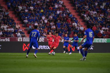 BANGKOK, THAILAND-26 MARCH, 2024: Hwang Inbeom # 6 Güney Kore Futbolcusu Tayland ile Güney Kore arasında Tayland rajamangkala Stadyumu, Tayland