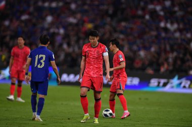 Bangkok, Tayland - 26 Mart 2024 - Tayland 'daki Rajamangkala Stadyumu' nda Tayland ile Güney Kore arasında oynanan Dünya Kupası sırasında Son Heung Min # 7 Güney Kore Oyuncusu.