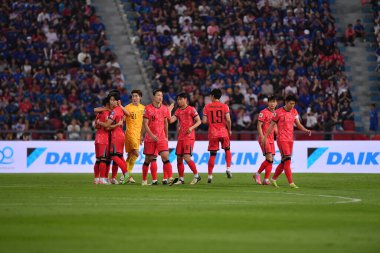 Bangkok - Tayland - 26 Mart 2024 - Dünya Kupası sırasında Güney Kore 'nin oyuncuları Tayland' daki Rajamangkala Stadyumu 'nda Güney Kore ile karşılaştı.