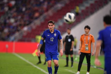 Bangkok, Tayland - 26 Mart 2024: Dünya Kupası sırasında Tayland ile Tayland arasında Tayland 'daki rajamangkala Stadyumu' nda oynanan 12 numaralı SAA Mickelson