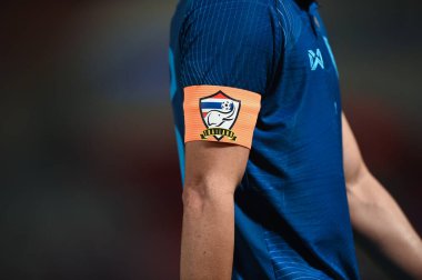 PATUMTHANI, THAILAND -11 ARALIK, 2022: Tayland 'daki Tayland Stadyumu, Tayland' da Myanmar 'a karşı oynanan dostluk maçı sırasında # 3 numaralı Tayland Oyuncusu Bunmathan