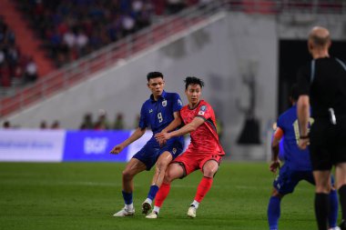 BANGKOK, THAILAND-26 MARCH, 2024: Suphachai Jaided # 9 numaralı Tayland Kupası sırasında Tayland ile Güney Kore arasındaki rajamangkala stadyumu, Tayland
