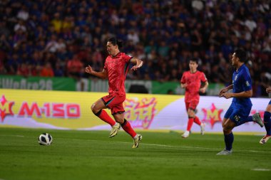 Bangkok, Tayland - 26 Mart 2024 - Dünya Kupası sırasında Güney Kore 'nin Cho Gue Sung # 9. Oyuncusu Rajamangkala Stadyumu' nda Güney Kore 'ye karşı mücadele etti.