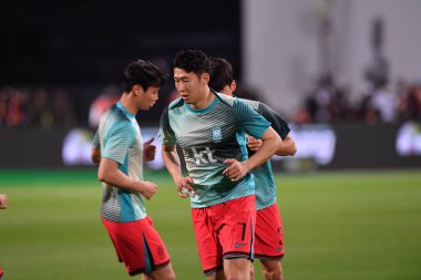 Bangkok, Tayland - 26 Mart 2024 - Tayland 'daki Rajamangkala Stadyumu' nda Tayland ile Güney Kore arasında oynanan Dünya Kupası sırasında Son Heung Min # 7 Güney Kore Oyuncusu.