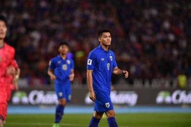 BANGKOK, THAILAND-26 MARCH, 2024: Tayland Dünya Kupası sırasında Tayland ile Tayland arasında oynanan 19 numaralı Poramet Arjwilai