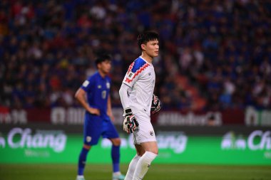 BANGKOK, THAILAND-26 MARCH, 2024: Patiwat Khammai # 1 Tayland Dünya Kupası 'nda Tayland ile Güney Kore arasındaki rajamangkala stadyumu, Tayland