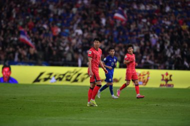 Bangkok, Tayland - 26 Mart 2024 - Tayland 'daki Rajamangkala Stadyumu' nda Tayland ile Güney Kore arasında oynanan Dünya Kupası sırasında Son Heung Min # 7 Güney Kore Oyuncusu.