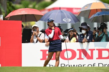 Chonburi, Tayland - 26 Şubat 2023: Fransa 'dan Celine Boutier LPGA Tayland ve 2023 siam country kulübü pattaya, Tayland