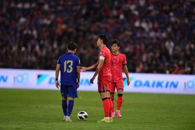 Bangkok, Tayland - 26 Mart 2024 - Tayland 'daki Rajamangkala Stadyumu' nda Tayland ile Güney Kore arasında oynanan Dünya Kupası sırasında Son Heung Min # 7 Güney Kore Oyuncusu.