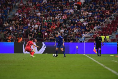 Bangkok, Tayland - 26 Mart 2024: Dünya Kupası sırasında Tayland ile Tayland arasında Tayland 'daki rajamangkala Stadyumu' nda oynanan 12 numaralı SAA Mickelson