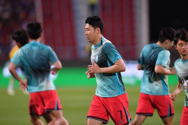 Bangkok, Tayland - 26 Mart 2024 - Tayland 'daki Rajamangkala Stadyumu' nda Tayland ile Güney Kore arasında oynanan Dünya Kupası sırasında Son Heung Min # 7 Güney Kore Oyuncusu.