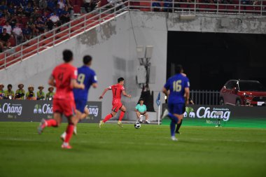 Bangkok, Tayland - 26 Mart 2024 - Tayland 'daki Rajamangkala Stadyumu' nda Tayland ile Güney Kore arasında oynanan Dünya Kupası sırasında Son Heung Min # 7 Güney Kore Oyuncusu.