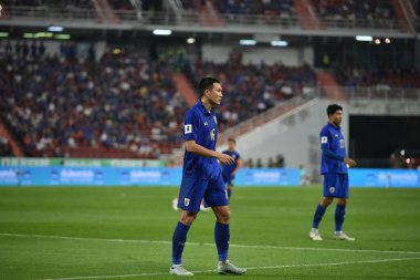 BANGKOK, THAILAND-26 MARCH, 2024: Thailand Dünya Kupası sırasında Tayland ile Tayland arasında Tayland rajamangkala Stadyumu 'nda oynanan 16 Numaralı Suphan Thongsong