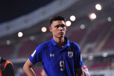 BANGKOK, THAILAND-26 MARCH, 2024: Suphachai Jaided # 9 numaralı Tayland Kupası sırasında Tayland ile Güney Kore arasındaki rajamangkala stadyumu, Tayland