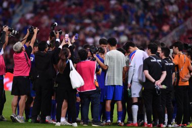 Bangkok, Tayland - 26 Mart 2024: Tayland Dünya Kupası 'nda Masatada Ishii' nin baş antrenörü, Tayland 'daki Rajamangkala Stadyumu' nda Güney Kore maçına çıktı.    