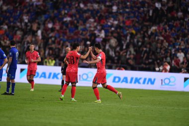 Bangkok, Tayland - 26 Mart 2024 - Tayland 'daki Rajamangkala Stadyumu' nda Tayland ile Güney Kore arasında oynanan Dünya Kupası sırasında Son Heung Min # 7 Güney Kore Oyuncusu.