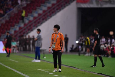 Bangkok, Tayland - 26 Mart 2024: Tayland Dünya Kupası 'nda Masatada Ishii' nin baş antrenörü, Tayland 'daki Rajamangkala Stadyumu' nda Güney Kore maçına çıktı.    