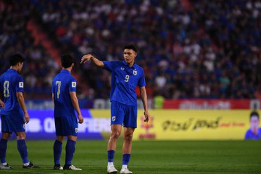 BANGKOK, THAILAND-26 MARCH, 2024: Suphachai Jaided # 9 numaralı Tayland Kupası sırasında Tayland ile Güney Kore arasındaki rajamangkala stadyumu, Tayland