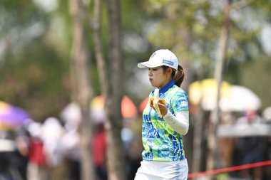 Chonburi-Tayland-26Şubat 2023: Japonya 'dan Ayaka Furue LPGA Tayland ve 2023 siam country kulübü pattaya, Tayland