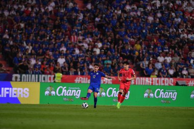 Bangkok, Tayland - 26 Mart 2024: Dünya Kupası sırasında Tayland ile Tayland arasında Tayland 'daki rajamangkala Stadyumu' nda oynanan 12 numaralı SAA Mickelson