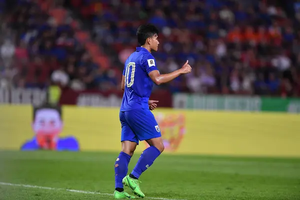 stock image Bangkok, Thailand - March 26, 2024: Suphanut Meuanta #10 Player of Thailand during World Cup qualified between Thailand against South Korea at Rajamangkala stadium, Thailand.