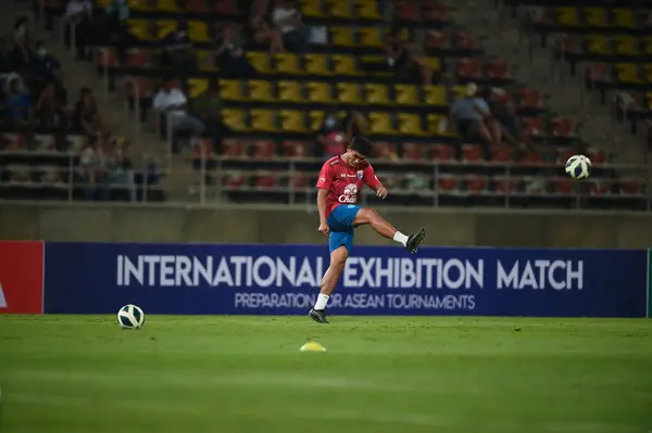 stock image Pathumthani, Thailand - December 11, 2022: Teerasil Dangda #10 player of Thailand during friendly match between Thailand against Myanmar at Thammasat stadium in Thailand.