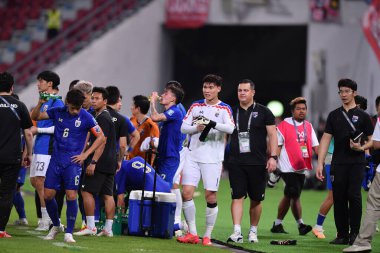 BANGKOK, THAILAND-26 MARCH, 2024: Patiwat Khammai # 1 Tayland Dünya Kupası 'nda Tayland ile Güney Kore arasındaki rajamangkala stadyumu, Tayland