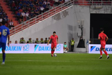 BANGKOK, THAILAND-26 MARCH, 2024: Kim Minjae # 4 Güney Kore Futbolcusu Dünya Kupası sırasında Tayland ile Güney Kore arasında Rajamangkala Stadyumu, Tayland