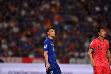 BANGKOK, THAILAND-26 MARCH, 2024: Suphachai Jaided # 9 numaralı Tayland Kupası sırasında Tayland ile Güney Kore arasındaki rajamangkala stadyumu, Tayland