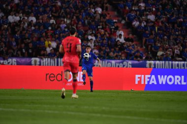 Bangkok, Tayland - 26 Mart 2024: Dünya Kupası sırasında Tayland ile Tayland arasında Tayland 'daki rajamangkala Stadyumu' nda oynanan 12 numaralı SAA Mickelson