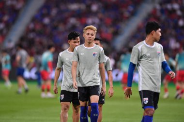 BANGKOK, THAILAND-26 MARCH, 2024: Tayland ile Tayland arasındaki Dünya Kupası sırasında Tayland ile Tayland Stadyumu arasında oynanan 3 numaralı Bunmathan Tiyatrosu