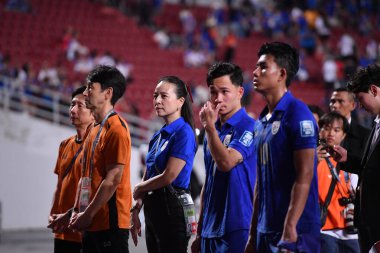 BANGKOK, THAILAND-26 MARCH, 2024: Dünya Kupası sırasında Tayland ile Tayland arasında Tayland rajamangkala Stadyumu 'nda oynanan Dünya Kupası' nda Nuenpan Lamsam Başkanı