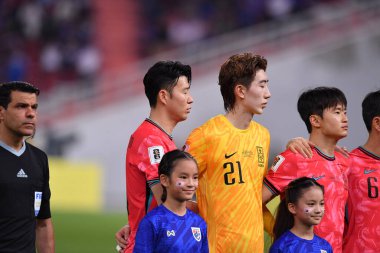 Bangkok, Tayland - 26 Mart 2024 - Tayland 'daki Rajamangkala Stadyumu' nda Tayland ile Güney Kore arasında oynanan Dünya Kupası sırasında Son Heung Min # 7 Güney Kore Oyuncusu.