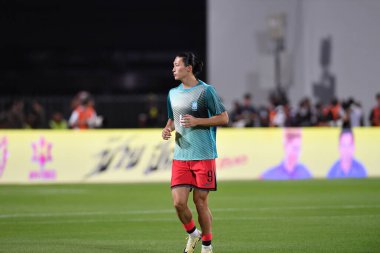 Bangkok, Tayland - 26 Mart 2024 - Dünya Kupası sırasında Güney Kore 'nin Cho Gue Sung # 9. Oyuncusu Rajamangkala Stadyumu' nda Güney Kore 'ye karşı mücadele etti.